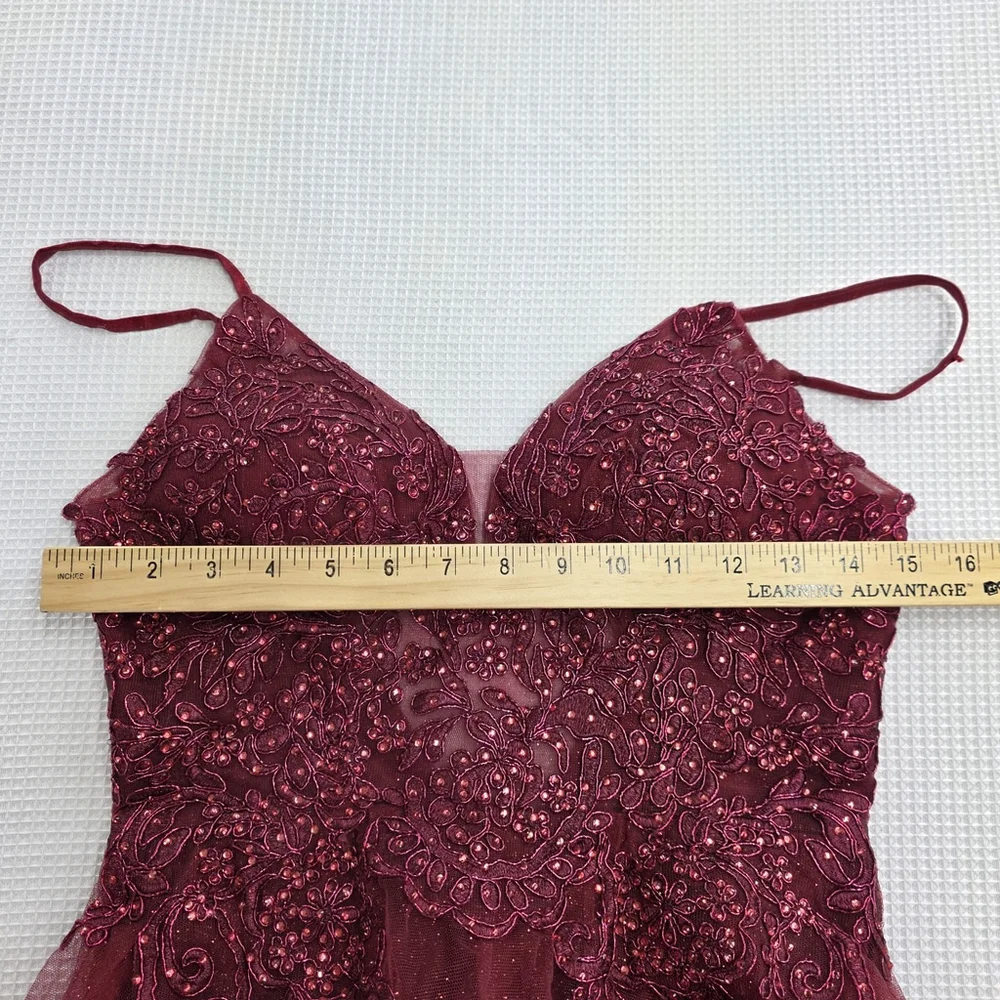 Pageant May Queen Beaded Tulle Party Dress Women’s 4 Burgundy Fit & Flare Formal - Picture 10 of 12